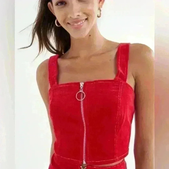 Urban Outfitters Tops - Urban Outfitters Corduroy front zip crop top sz medium M